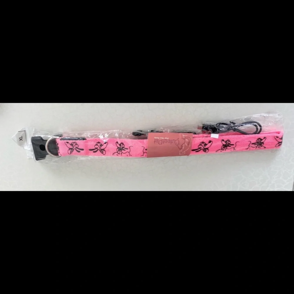 Pink LED Dog Collar with Cartoon Pup Print size xl